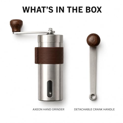 Image of AXEON Manual Coffee Grinder | Hand Coffee Grinder with Adjustable Ceramic Burr | Stainless Steel Coffee Bean Grinder | Portable Coffee Grinder for Espresso, Pour Over, French Press & Moka Pot