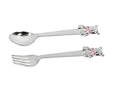  LORENA LIVING Kinderbesteck rosa Bär, edel versilbert, Löffel und Gabel, Geschenk zur Taufe oder Geburt, L14cm, (rosa)
