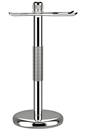 GRUTTI Soporte para maquinilla de afeitar y cepillo de afeitar de afeitado clásico soporte de seguridad, soporte para cepillo con base antideslizante, color plateado