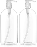 Bar5F Plastic Bottles with Pump Dispenser, 32 oz (1 Liter) | Leak Proof, Large, Empty Clear Oval, Refillable, BPA Free for Shampoo, Hair Conditioner, Lotion, Oils | Set of 2