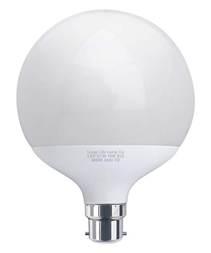Long Life Lamp Company 18w Round LED Globe Bulb B22 Bayonet Pure White 5000k Equivalent to 162w