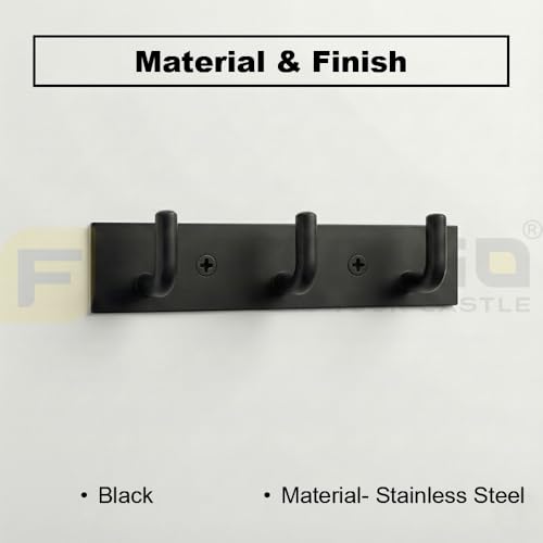 Image of Stainless Steel 3 Hook Cloth Hanger for Door /Dress Hanger Wall Mount /Bathroom Hooks for Hanging Clothes (Black) Pack of 1-| 3 Years Warranty |