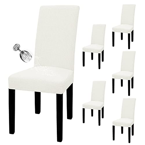 Easy-Going 100% Waterproof Dining Room Chair Cover Set of 6, Stretch Jacquard Parson Chair Slipcover Removable Washable Chair Protector for Home, Restaurant, Banquet (Large, Cream) Large Cre