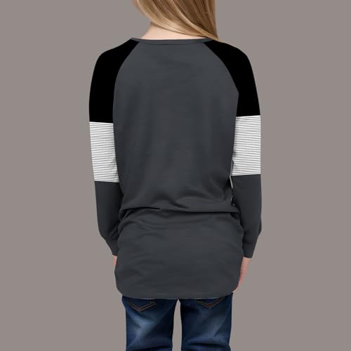 Girls Striped Long Sleeve T-Shirts with Pockets Color Block Tee Shirts Fall Cotton Tshirts Tops 4-14 Years2