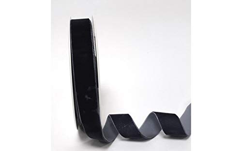 Manubens Beautiful Ebony Grey 16mm Velvet Ribbon on a 2m Length (N.B. This is a Cut from a roll, Presented on a Bertie's Bows Ribbon Card)