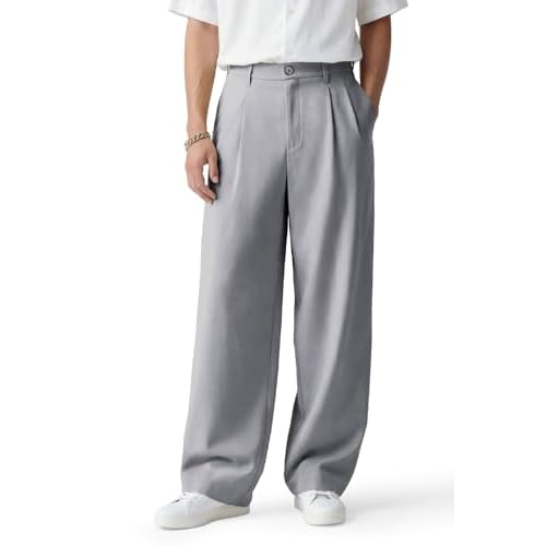Heyfanee Mens Casual Pants Loose Fit Slacks for Men with Belt Loops 36 Grey 2402