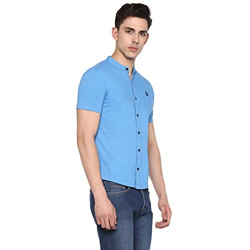 Image of Urbano Fashion Men's Solid Cotton Slim Fit Polo Shirt with Mandarin Collar