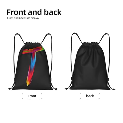 Initial T Drawstring Bag Rainbow Letter Gym Sport Backpack Ball Cinch Bag Yoga Dance Travel Bag for Men Women M3