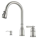 3 Holes Kitchen Sink Faucets with Pull Down Sprayer and Soap Dispenser, 2 Holes Brushed Nickel Sink Faucet for Kitchen by DAYONE, Single...