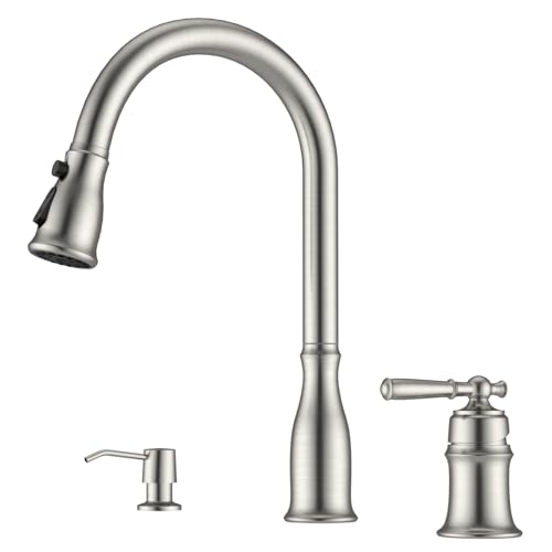 3 Holes Kitchen Sink Faucets Pull Down Sprayer and Soap