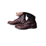 ORANDESIGNE Bottines Homme Cuir Vintage Cuir PU Bottines Lacer Bottes de Moto Chukka Chaussure Moto Hiver A Marron Foncé 44 EU