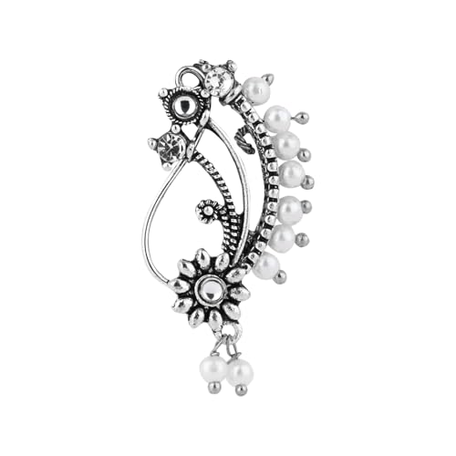Image of I Jewels Navratri Ethnic Silver Oxidised Non Piercing Maharashtrian Nath For Women
