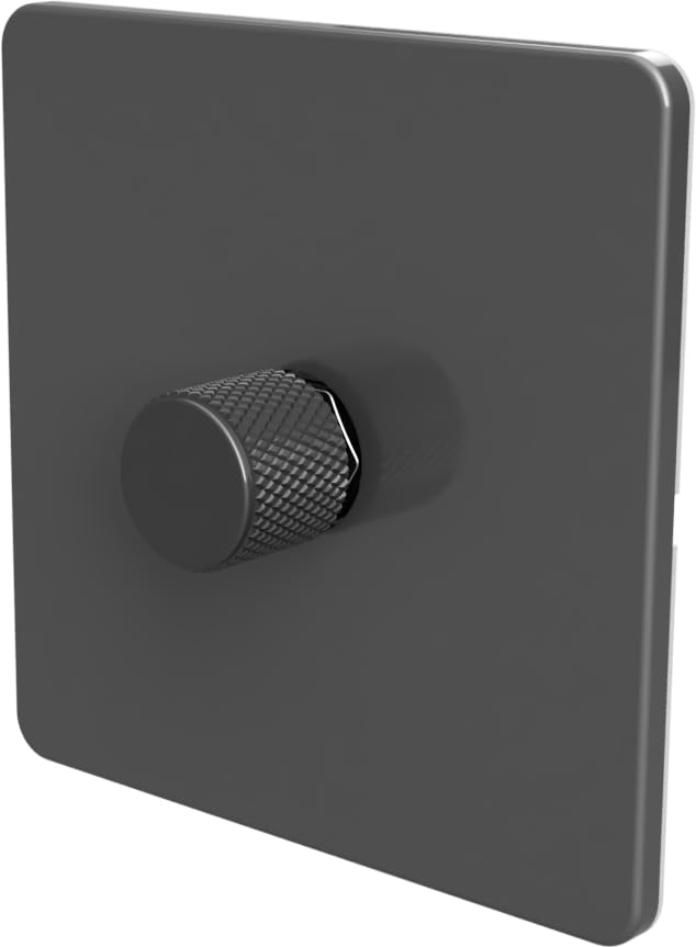LED Dimmer Switch [Metal Knob/Plastic faceplate] 2-way Rotary Push On/Off for Dimmable LED and Halogen Lights, minimum brightness adjustable - Grey/Grey 1-Gang — image 1