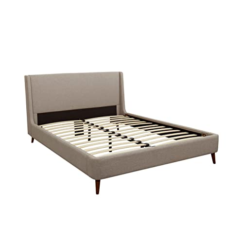 Greaton Upholstered Bed Frame With Dark Espresso Stain Wooden Legs | Easy To Assemble, Slightly Curved Design, Simply Stunning, Simple Design, King #TOP1