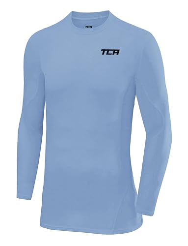 TCA Camiseta de Fútbol Manga Larga SuperThermal de Compresión para Niños - Cuello Redondo - Azul Claro, 12-14 años