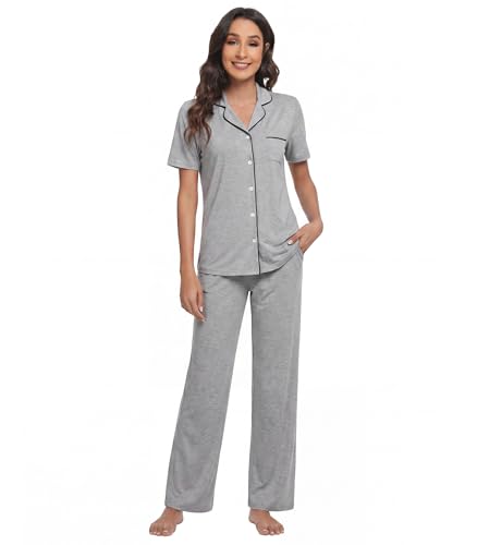 Image of WiWi Viscose from Bamboo Women's Pajamas Set Super Soft Button Down Top and Pants Sleepwear Cooling Pjs S-3X