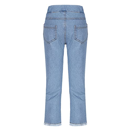 Toddler Kids Girls Split Hem Jeans Lace Bowknot Decor with Tassel Elastic Waist Denim Pants2