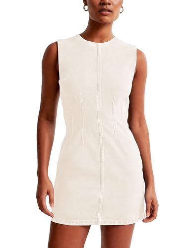 Image of Daacee Women's Sleeveless Bodycon Denim Mini Dress Sleeveless Waist Tucks Zipper Short Tank Jean Dresses Concert Outfits