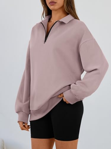 Image of Trendy Queen Women's Oversized Sweatshirts Half Quarter Zip Fleece Sweaters | Soft Cozy Zip Pullover, Comfort Warm Sweaters for Fall Winter, Fashion Mock Neck Outfits