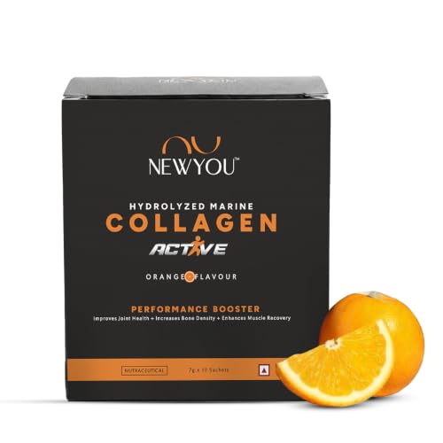 Image of NEWYOU Active Marine Collagen Powder | Joint Support, Muscle Recovery & Bone Health | With Glucosamine, Chondroitin, Hyaluronic Acid & Vitamin C | Orange Flavour | 70g