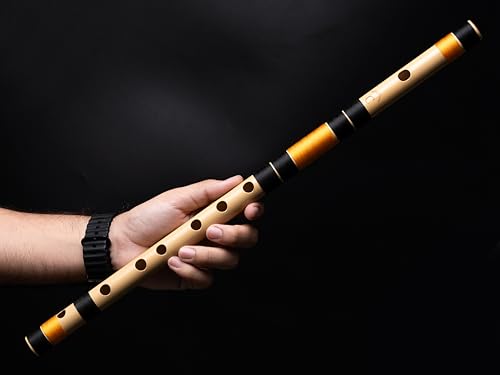 Radhe Flutes | PROFESSIONAL Bamboo Bansuri | C Natural | Right Handed | Middle Octave | With Hard Cover | Velvet Cover & Paper Tube | Black & Orange | Hand Crafted by Tej Sharma
