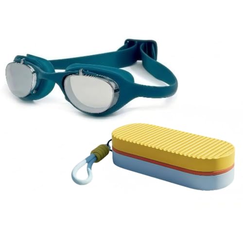 Image of First Lens Swimming Combo Kit Set with Swim Goggles & Swim Case for Men & Women - Yellow Case & Blue Goggle