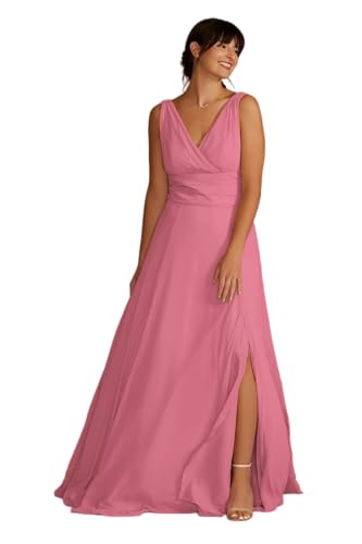 Women's Bridesmaids Dresses V Neck Chiffon A Line Floor Length Dresses for Women Formal