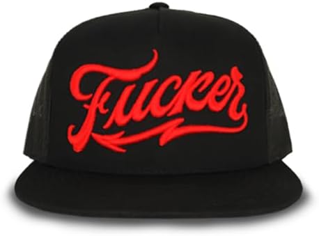 Trucker Hat – Flat Bill Mesh Snapback – 5-Panel Black Cap with Bold Front Embroidery