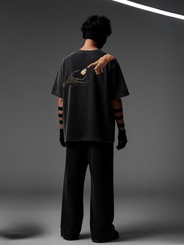 Image of Oversized Acid Wash T-Shirt for Men | Graphic Printed Streetwear Tee | Gym Meme Back Print Casual Half Sleeve | College & Gym Wear | Perfect for Gifting