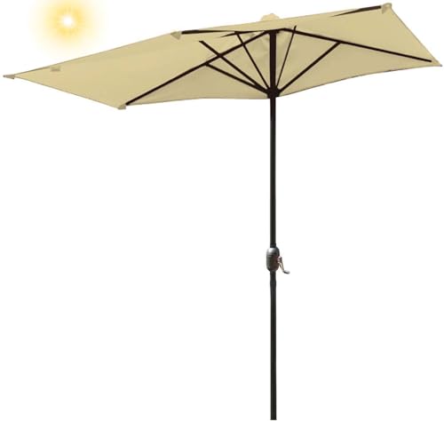YNJJKA Sombrilla Media Pantalla Medio Circulo Mediana Playa 250 Cm Terraza Sonnenschirm Stahl Con Manivela Para Jardín Parasol Pared Protección Impermeable Balcón Crema, Sin Base(Caqui)