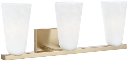 Capital Lighting 156931MA-556 Romy Faux Alabaster Glass Bathroom Vanity Light, 3-Light 180 Total Watts, 9" H x 24" W, Matte Brass