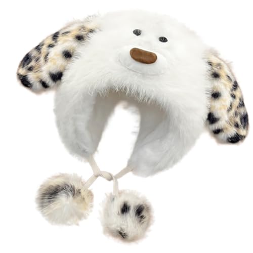 GRABAGECAN Furry Cartoon Puppy Hat with Earflap for Halloween Headwear Long Haired Hat Oversized Headgear Hat for Winter