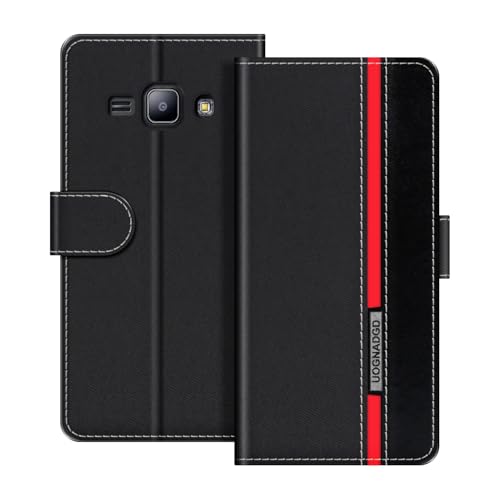 UOGNADGD Striped Leather Case for Galaxy J1 2015 - Black