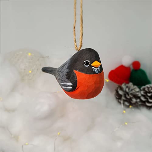 Birds Hanging Ornaments Hand Carved Painted Wooden Birds Statue For Holiday Decorations (American Robin) #TOP4