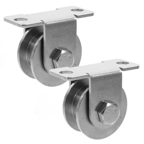 Healvian 2pcs 48mm Stainless Steel Cable Pulley Wheel with Bearings, Wall-Mounted Heavy-Duty Groove Wheel Pulley for Sliding Doors and Industrial Cable Systems