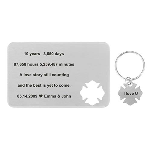 Filhome Personalisierter Einsatz zu Geldbörsen-Karte mit Gravur Edelstahl Karte und Schlüsselanhänger Liebesbrief Geschenke für Partner Liebhaber Freund (Silber (Abzeichen#2)) Cover