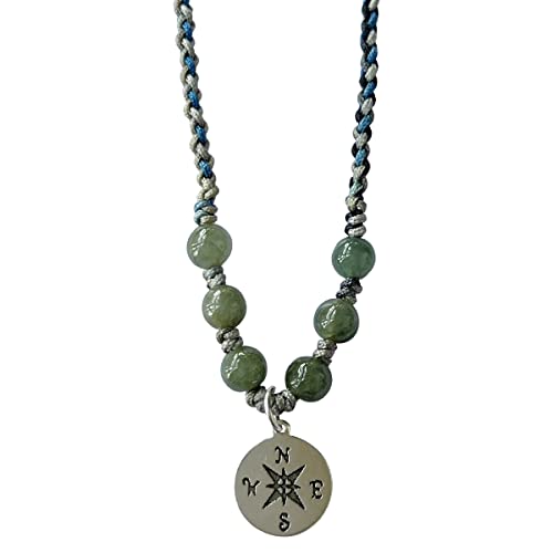 Collier en jadeite naturelle de qualite A et argent 925 boussole