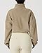 QINSEN Thick Fleece Sweatshirt Full Zip Stand Collar Winter Crop Coat Long Sleeve Baggy Bomber Jacket Camel L