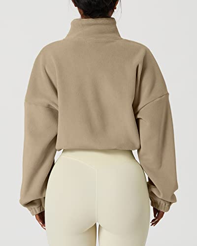 QINSEN-Thick-Fleece-Sweatshirt-Full-Zip-Stand-Collar-Winter-Crop-Coat-Long-Sleeve-Bomber-Baggy-Jacket-Camel-S
