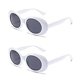 BUTABY Retro Oval Sunglasses Clout Goggles Kurt Cobain Vintage Mod Thick Frame Round Lens Unisex UV400 Protection White+White