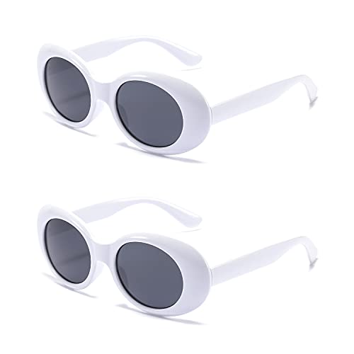 BUTABY Retro Oval Sunglasses Clout Goggles Kurt Cobain Vintage Mod Thick Frame Round Lens Unisex UV400 Protection