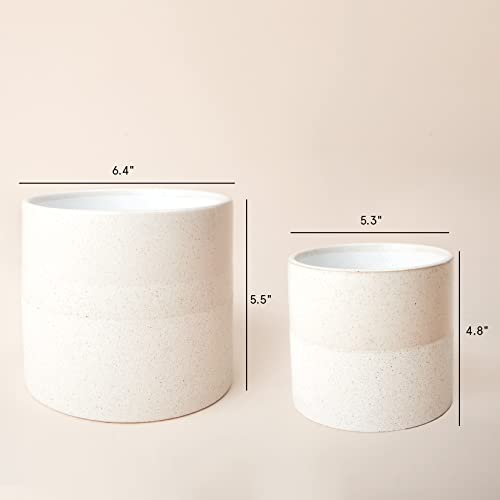 La Jolie Muse Ceramic Flower Pots For Indoor, Plant Pot Set Of 2, 6.4+ 5.3 Inch Plants Planter With Textured Speckle Pattern, White Stone #TOP5