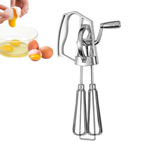 Handmixer Ohne Strom | Mechanischer Handmixer Aus Edelstahl | Doppelkopf Handmixerr mit Kurbel | Schneebesen Für Sahne Und Eischnee | Tragbares Küchen-Kochwerkzeug