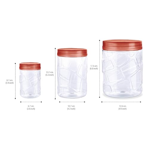 Image of MILTON Vitro Airtight Canister for Kitchen Storage Food Grade Plastic, Stackable & Transparent Organizer Jars, Set of 24(8 x 300ml,700ml,1400ml each) Tea,Coffee,Sugar,Dry Fruits, Grains, Pulses, Brown