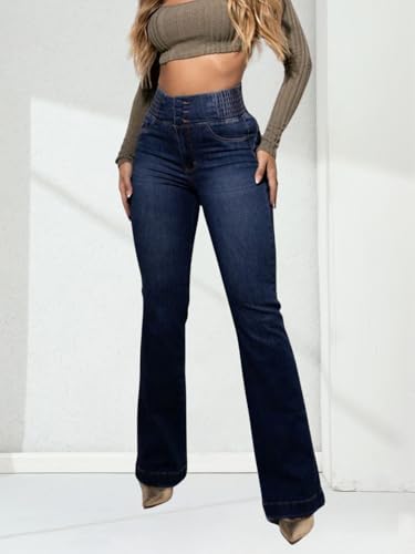 Flare Jeans for Women Tummy Control Bootcut Jeans Stretchy Button Fly Bell Bottom Butt Lifting High Waisted Denim Pants3
