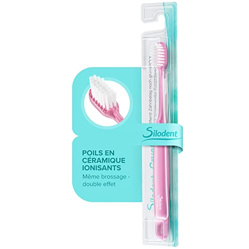 Silodent Crystal Brosse à dents en céramique - brosse à dents manuelle à effet ionique - brosses à dents avec poils en céramique pour des dents extra lisses - nettoie deux fois plus (rose)