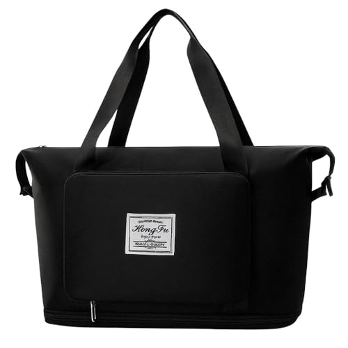 Bolsa Mala Dobrável Expansível e Impermeável Oxford – Ideal Academia e Viagem • Compartimento para Tênis/Roupas Molhadas • Alças Mão e Tiracolo Reforçadas (Preto)