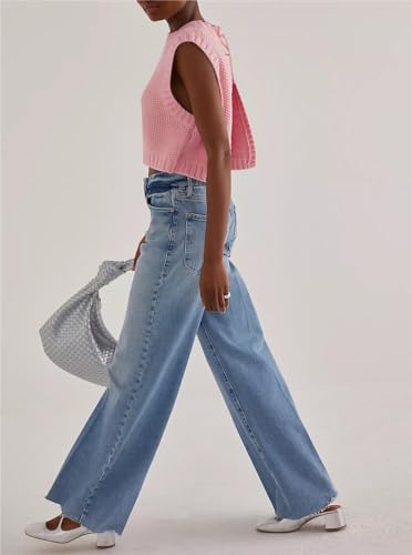Image of Women's Crewneck Sweater Tank Sleeveless Tie Up Vest Backless Slit Knit Crop Tops Y2K Casual Trendy Outfits Pink, Large