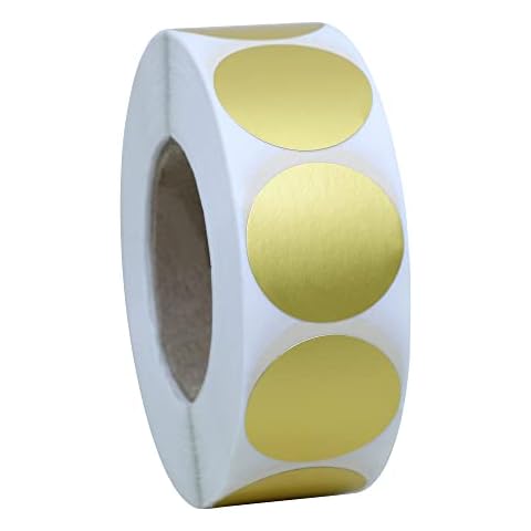 Hybsk Round Color Coding Dot Labels 1 Inch Metallic Foil Golden Stickers Adhesive Label 1,000 Per Roll (Golden) Cover
