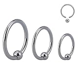 FINE4U ASTM F136 Titanium Nose Rings Hoops for Women & Men - Hypoallergenic Captive Bead Rings for...